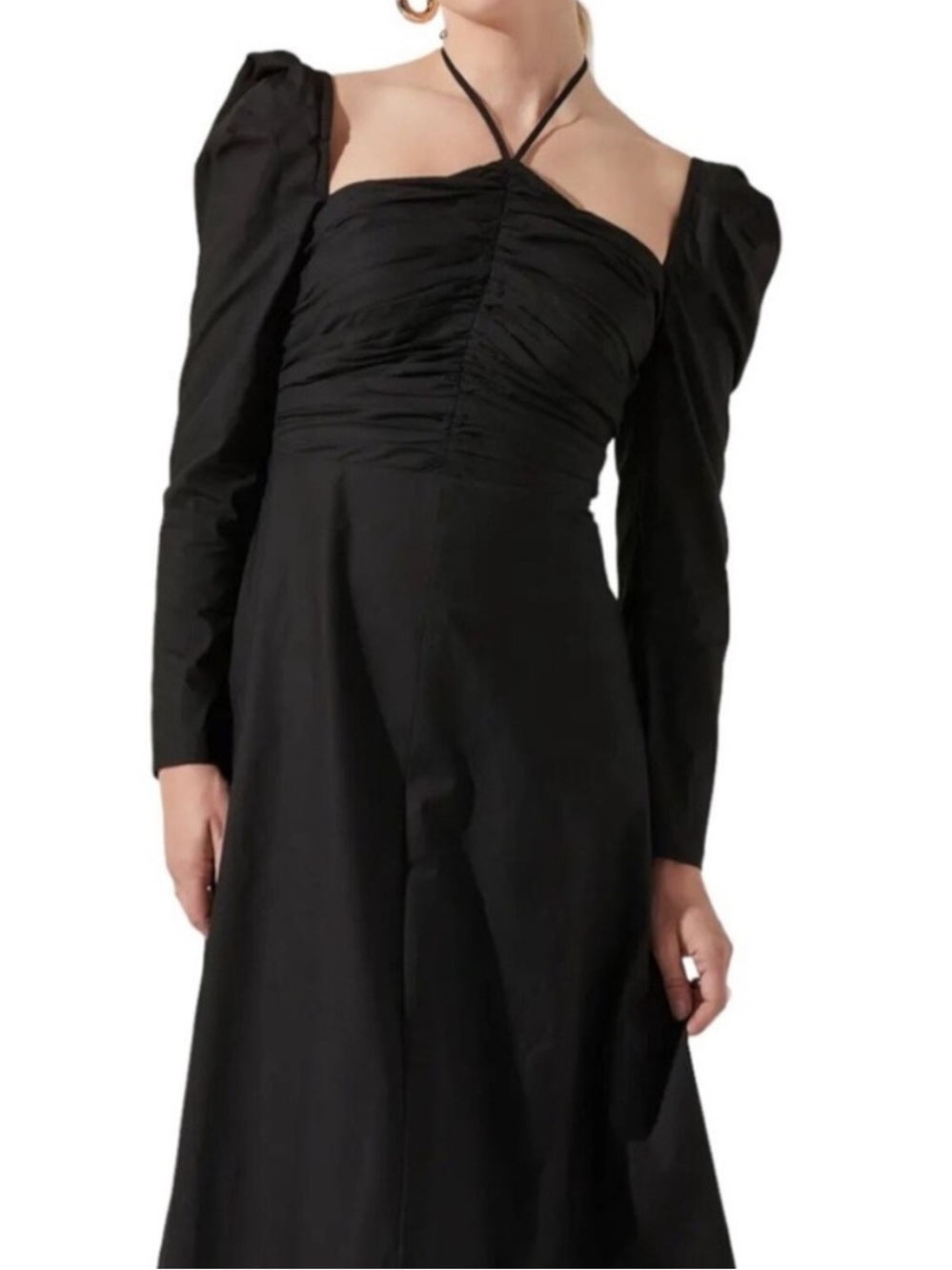 ASTR the label NWT Ruched Puff-Sleeve Halter Midi Dress